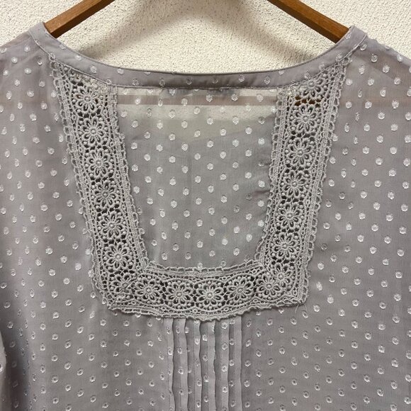 Daniel Rainn Womens Polkadot Gray Textured Sheer 3/4 Sleeve Blouse sz Large - Picture 6 of 12